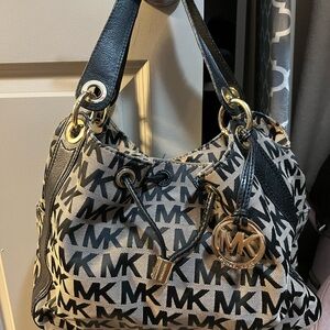 Michael Kors Black and Tan Signature Shoulder Bag